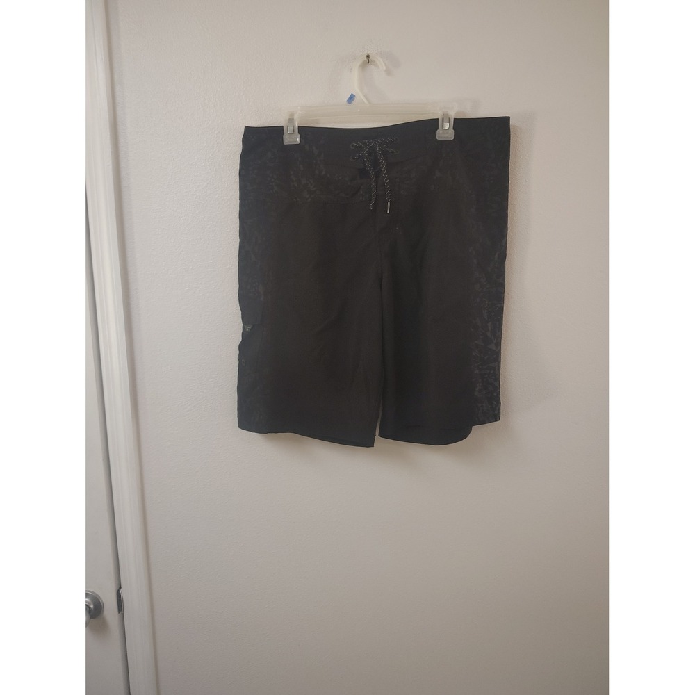 Ocean Current Mens Black Board Shorts Size 34 Tonal Print Swim Trunks Surf Cargo